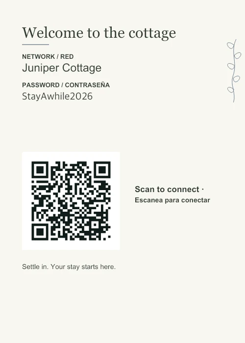 Bilingual English and Spanish WiFi sign with Network / Red and Password / Contraseña labels